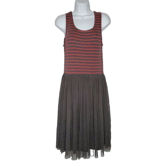 Red Gray Striped Sleeveless Dress M A-Line Tulle Skirt Matilda Jane - Picture 1 of 5